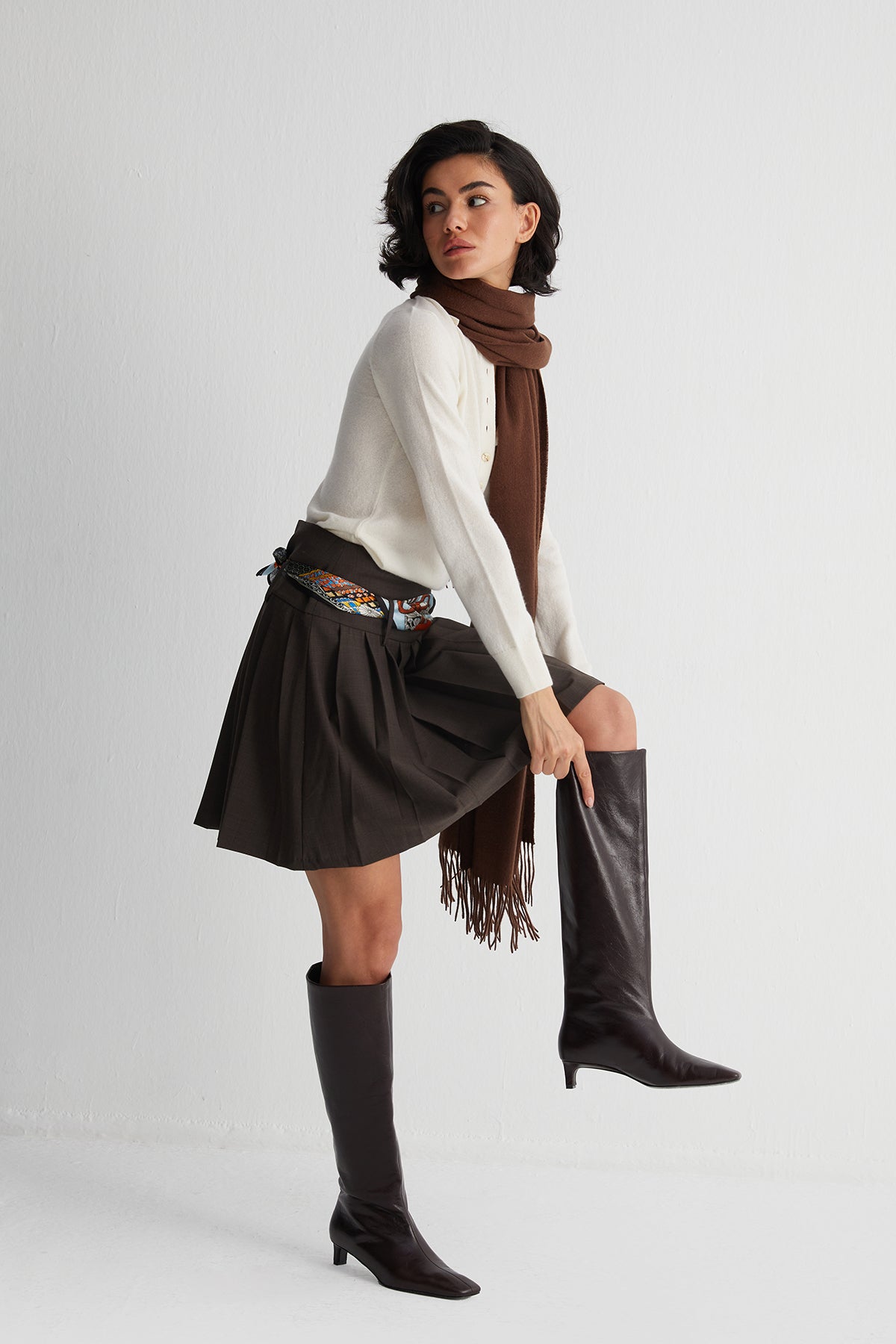 Ekru Vanessa Saf Kaşmir Polo Kazak