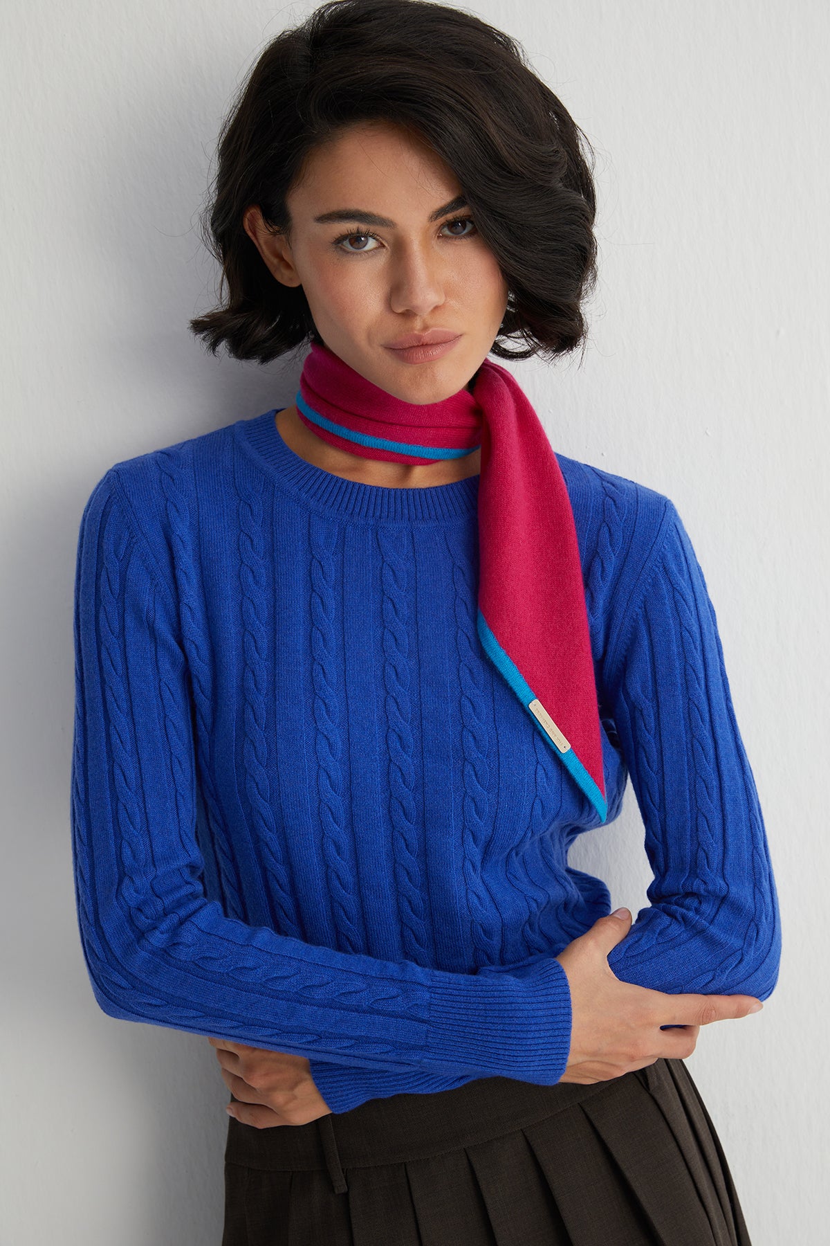 Mavi Amelia Yuvarlak Yaka Crop Kazak