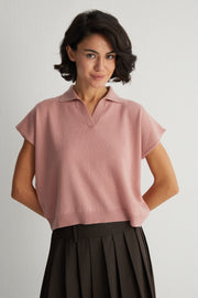 Pastel Pembe Vanessa Saf Kaşmir Kısa Kollu Polo