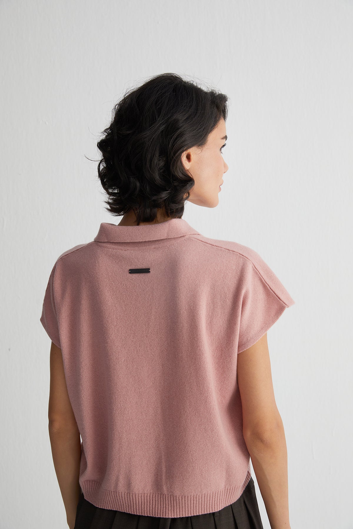 Pastel Pembe Vanessa Saf Kaşmir Kısa Kollu Polo