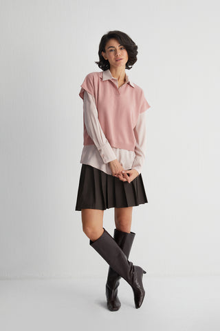 Pastel Pembe Vanessa Saf Kaşmir Kısa Kollu Polo