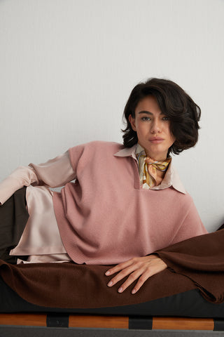 Pastel Pembe Vanessa Saf Kaşmir Kısa Kollu Polo