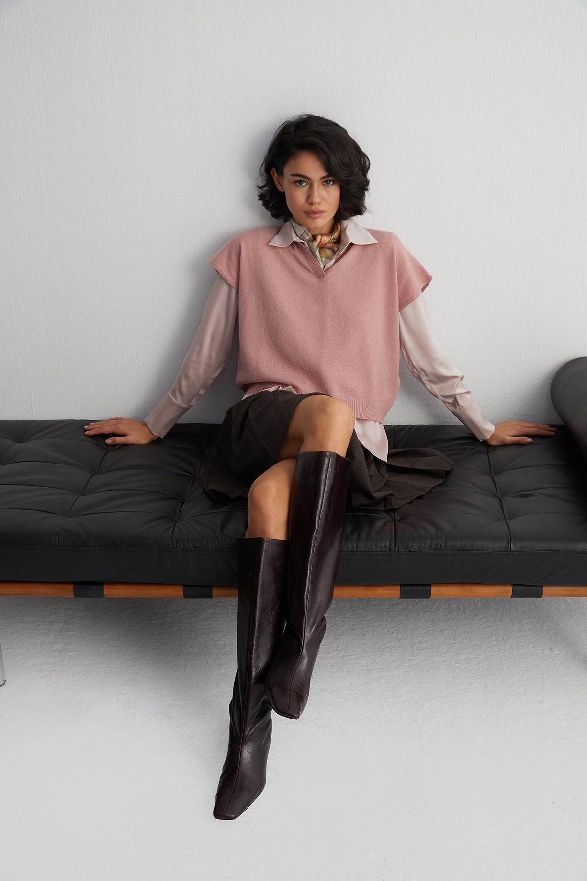 Pastel Pembe Vanessa Saf Kaşmir Kısa Kollu Polo