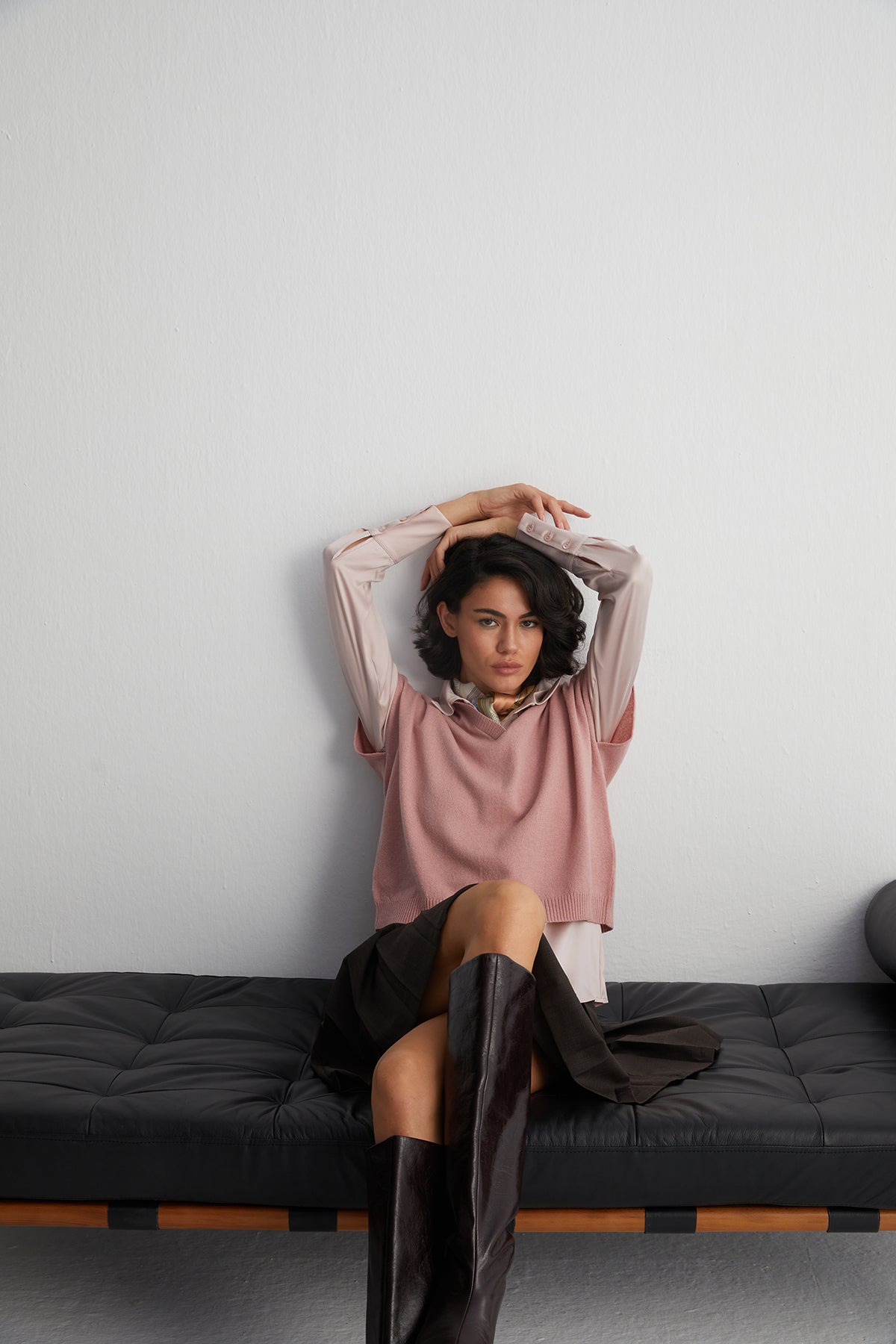 Pastel Pembe Vanessa Saf Kaşmir Kısa Kollu Polo