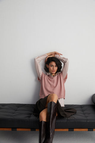 Pastel Pembe Vanessa Saf Kaşmir Kısa Kollu Polo