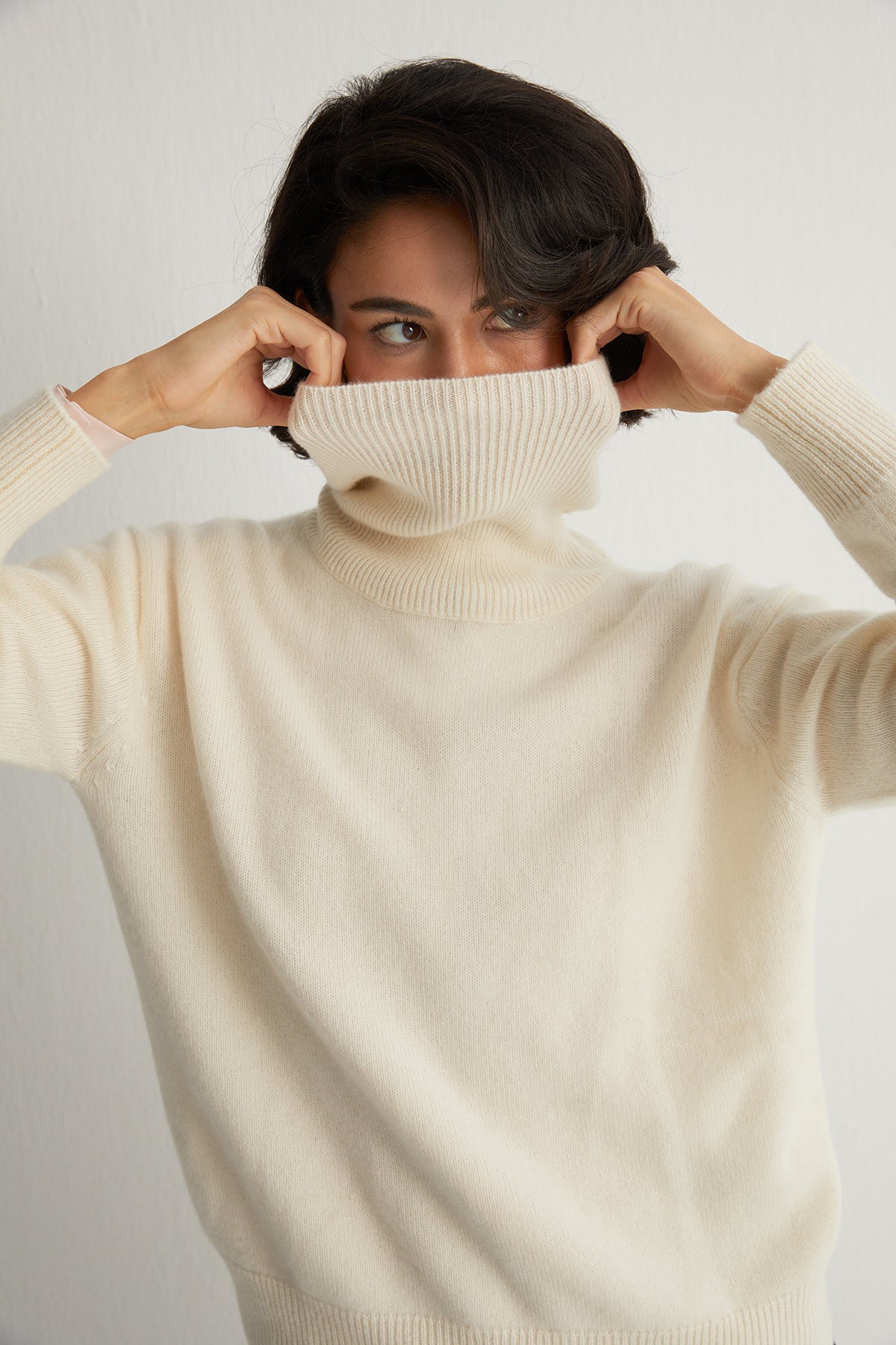 Beyaz Carla Saf Kaşmir Balıkçı Yaka T Kol Kazak