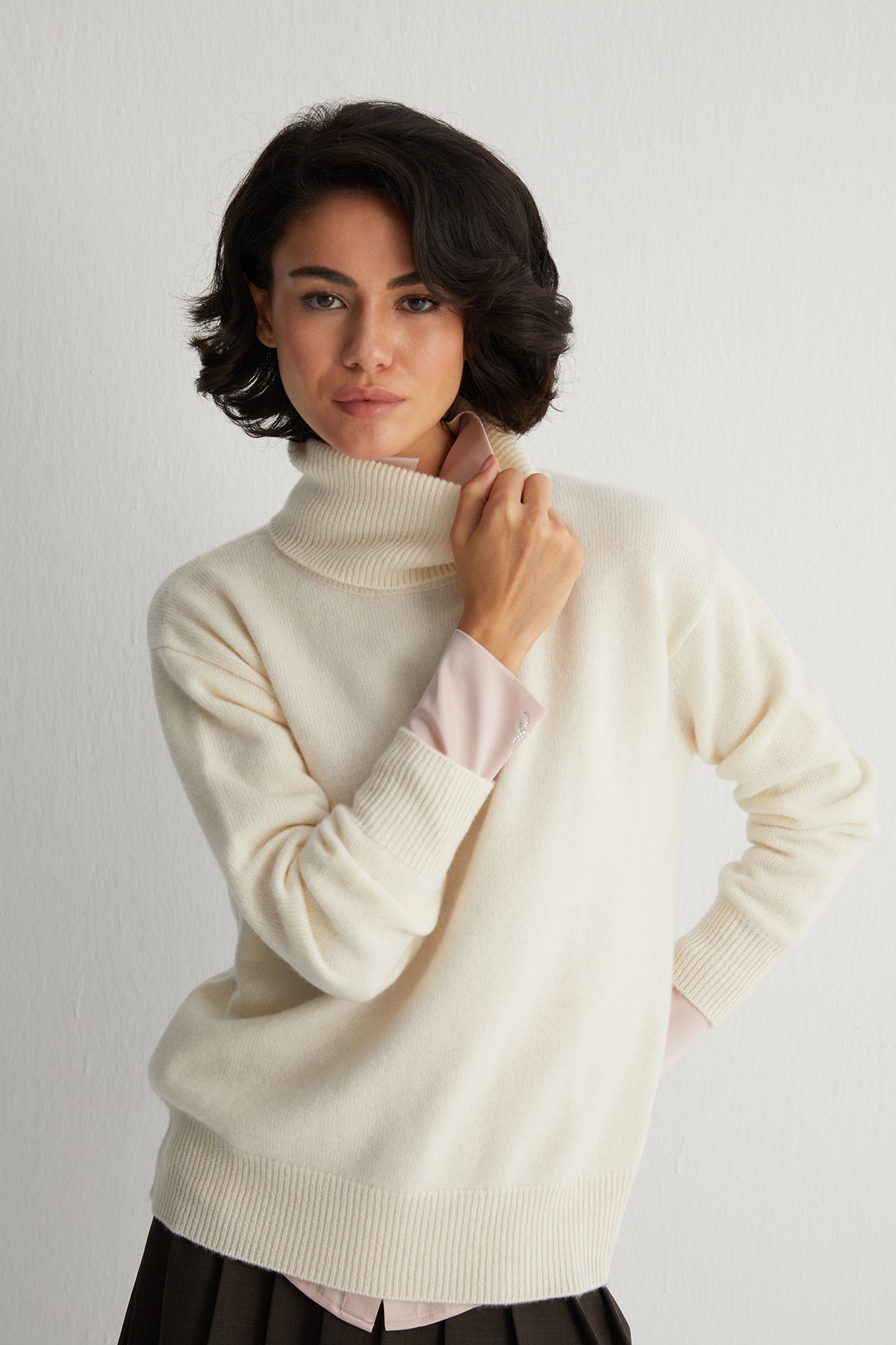 Beyaz Carla Saf Kaşmir Balıkçı Yaka T Kol Kazak