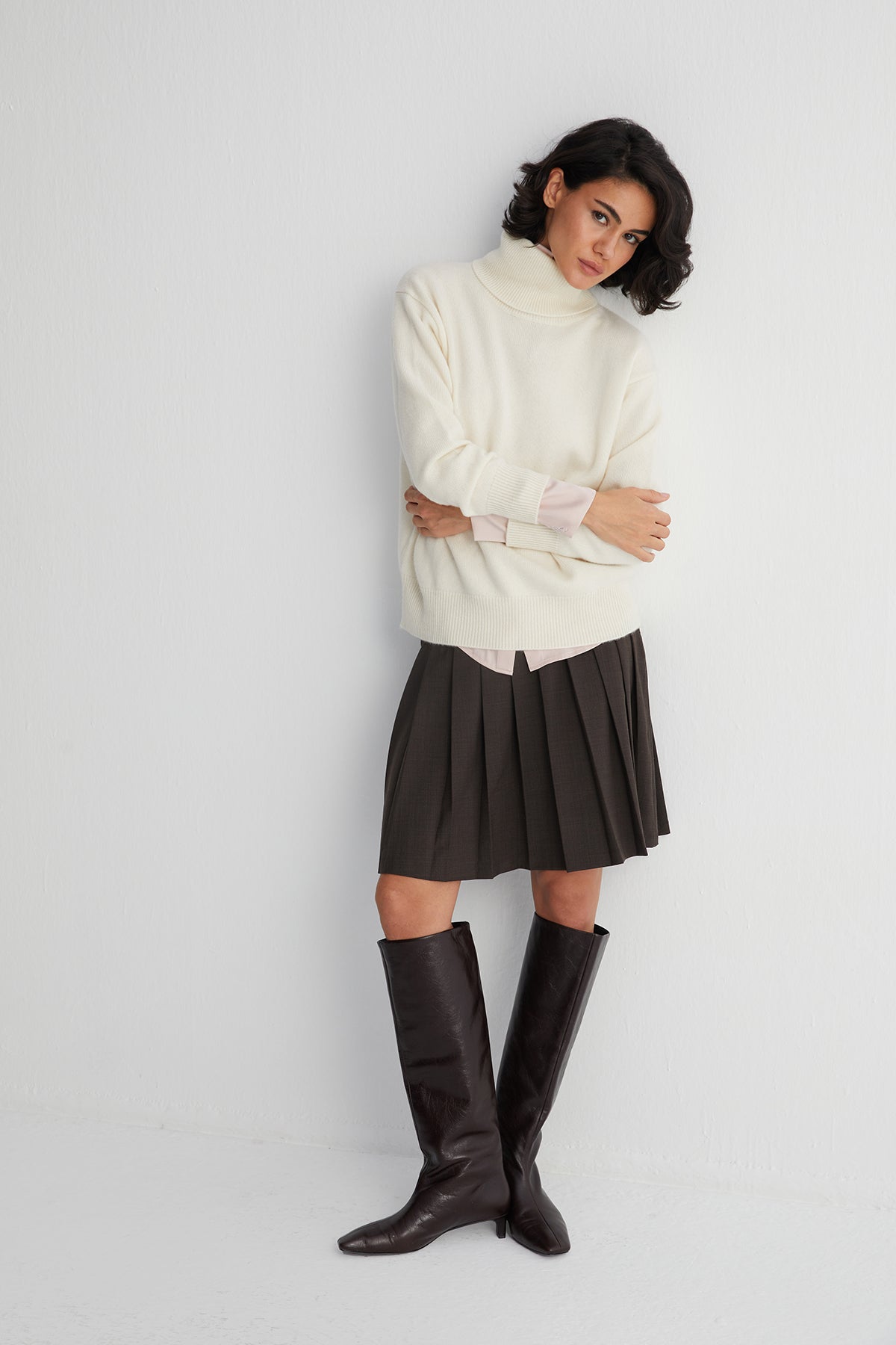 Beyaz Carla Saf Kaşmir Balıkçı Yaka T Kol Kazak