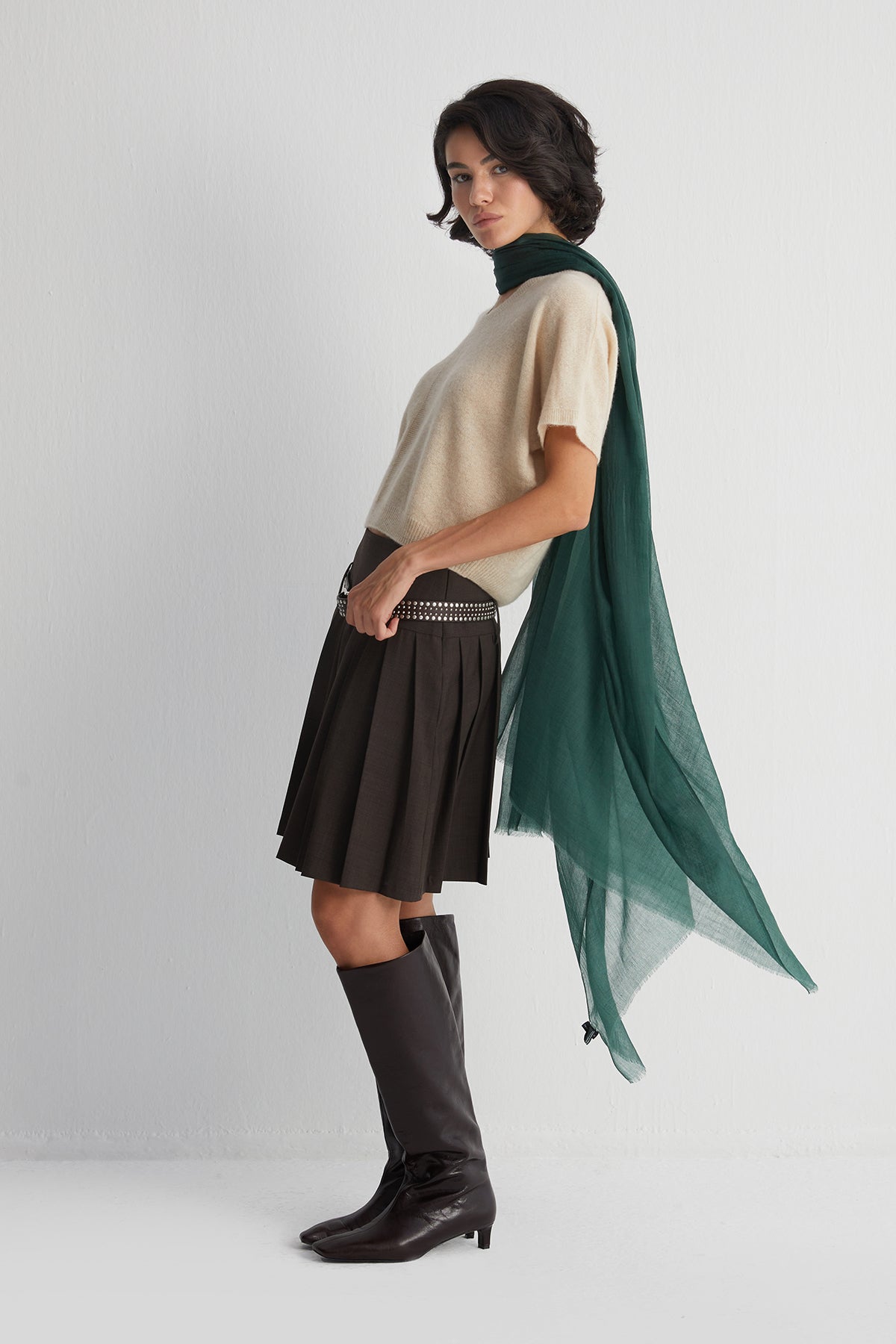 Yeşil Larissa Saf Kaşmir Şal 100x230 cm