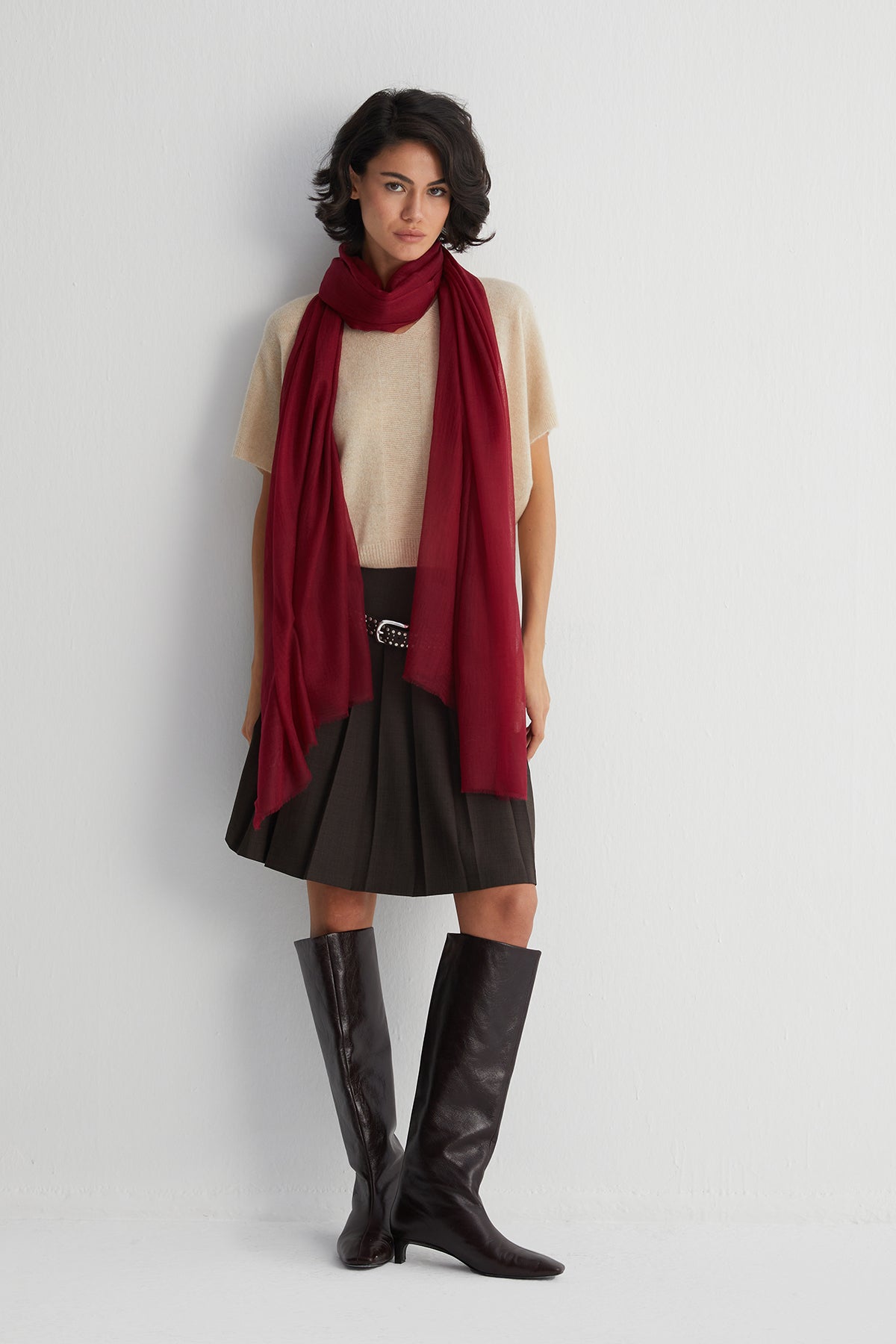 Bordo Larissa Saf Kaşmir Şal 100x230 cm