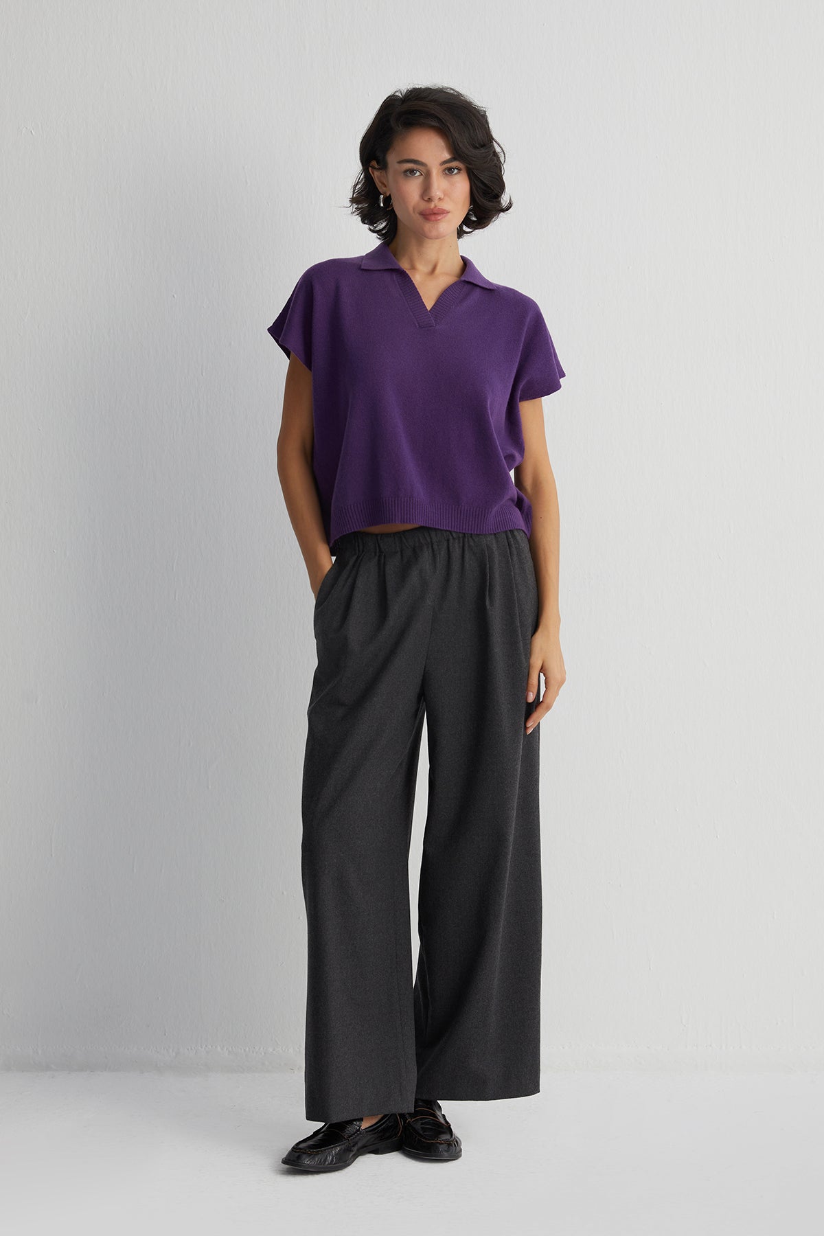 Mor Vanessa Saf Kaşmir Kısa Kollu Polo