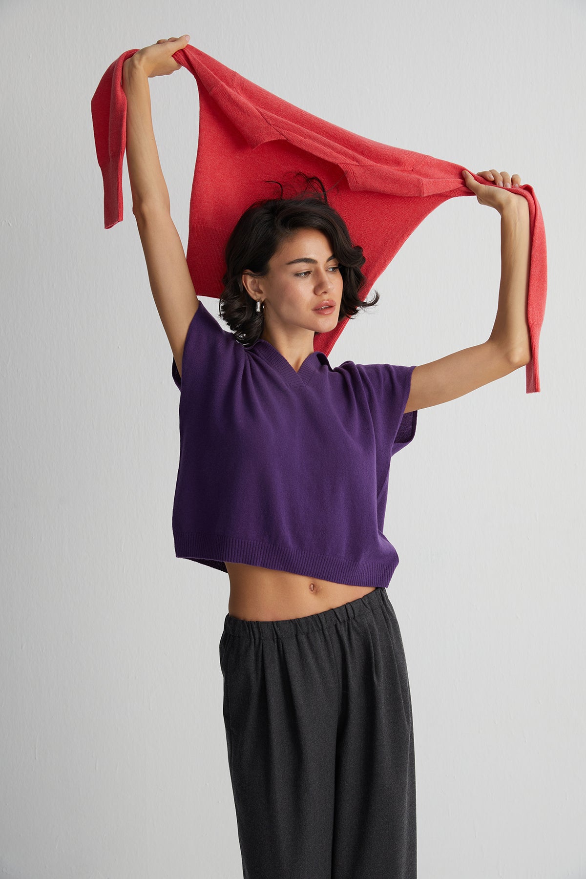 Mor Vanessa Saf Kaşmir Kısa Kollu Polo