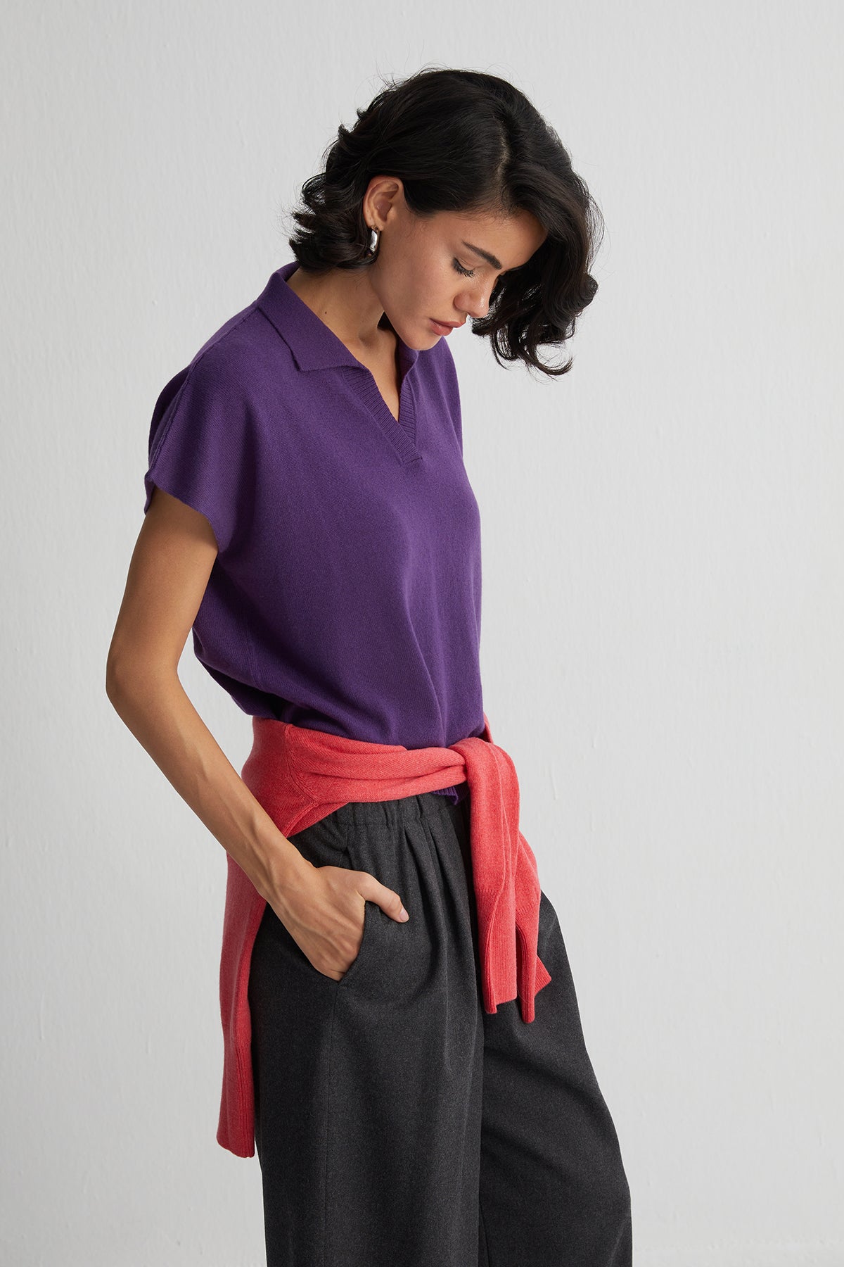 Mor Vanessa Saf Kaşmir Kısa Kollu Polo