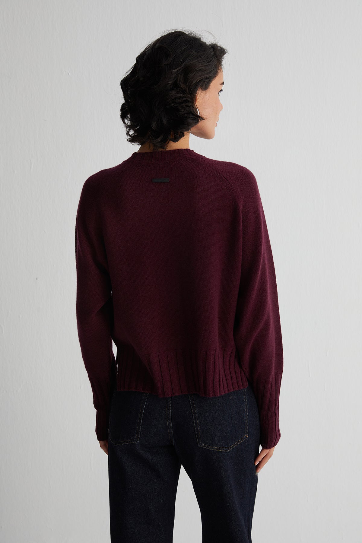 Bordo Vanessa Saf Kaşmir Yuvarlak Yaka Crop Kazak