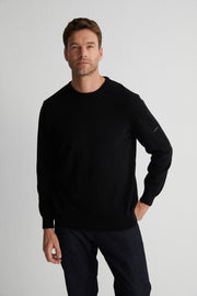 Siyah Saf Kaşmir Yuvarlak Yaka Erkek Kazak