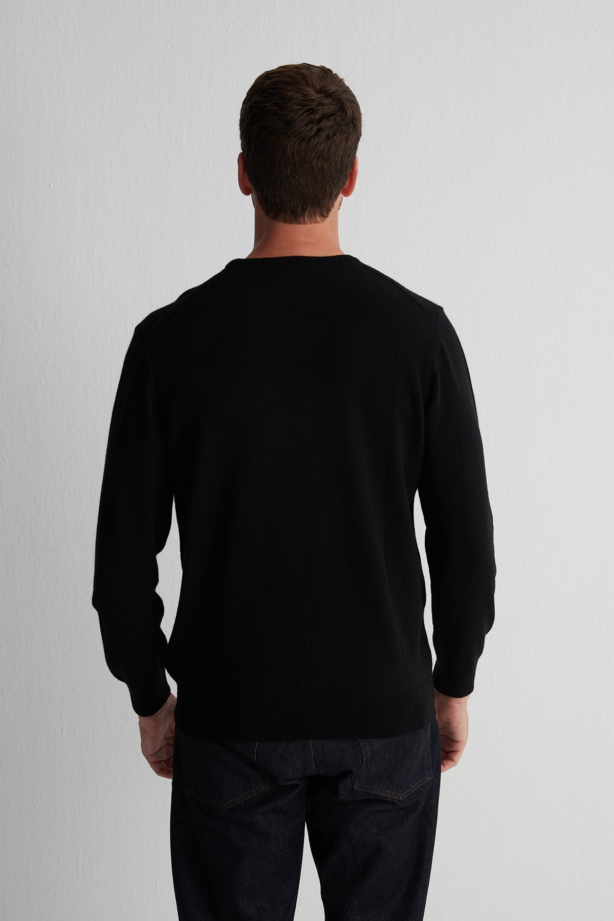 Siyah Saf Kaşmir Yuvarlak Yaka Erkek Kazak