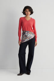 Koyu Mor Lara Saf İpek Baskılı Eşarp 90x90 cm