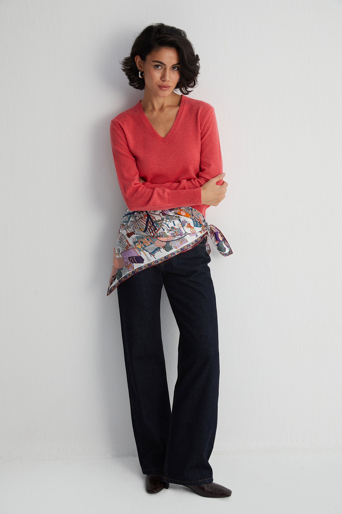 Koyu Mor Lara Saf İpek Baskılı Eşarp 90x90 cm