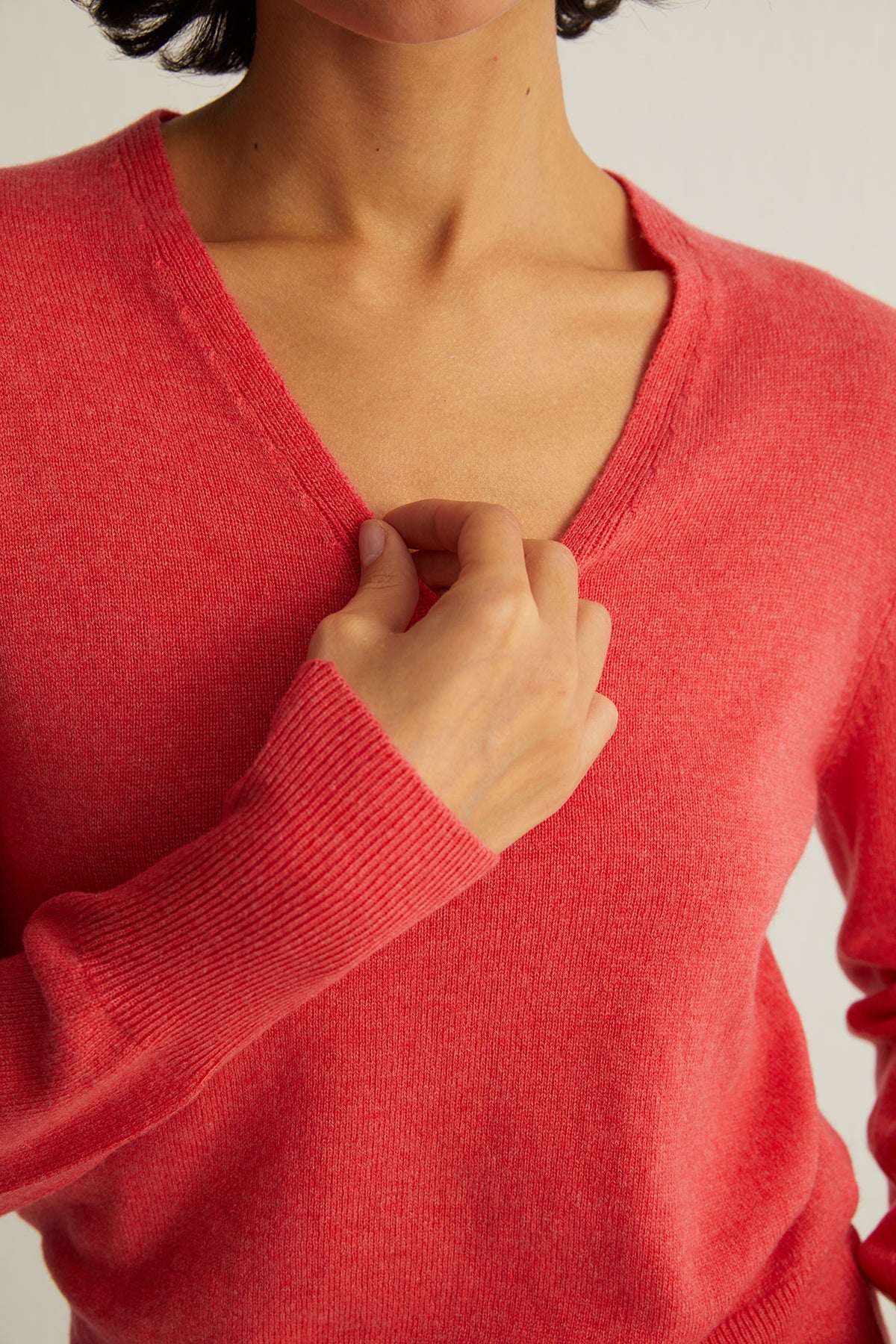 Mercan Franca Saf Kaşmir Derin V Yaka Kazak