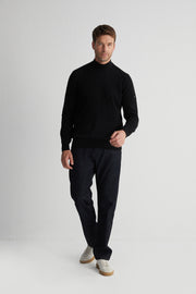 Siyah Saf Kaşmir Yarım Balıkçı Erkek Kazak