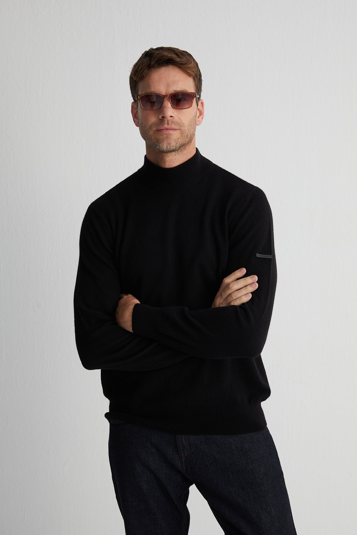 Siyah Saf Kaşmir Yarım Balıkçı Erkek Kazak