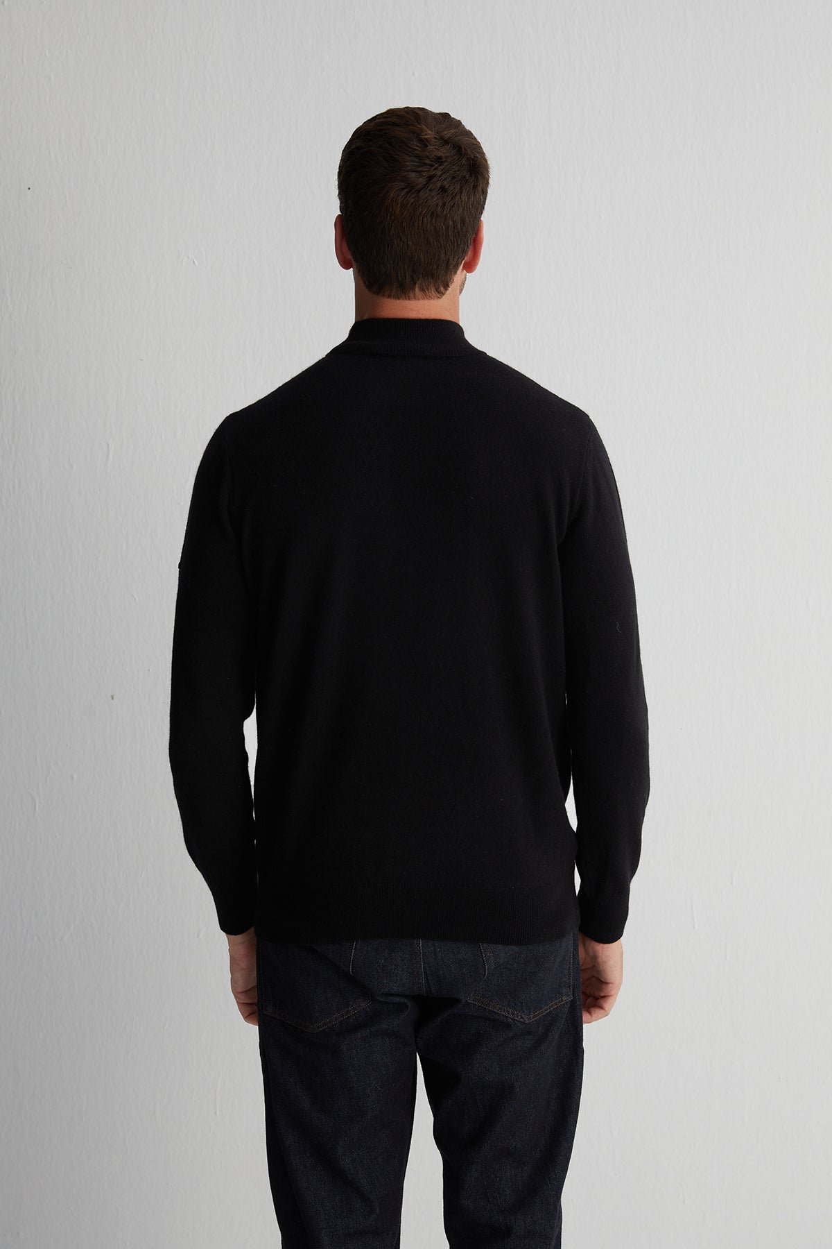 Siyah Saf Kaşmir Yarım Balıkçı Erkek Kazak