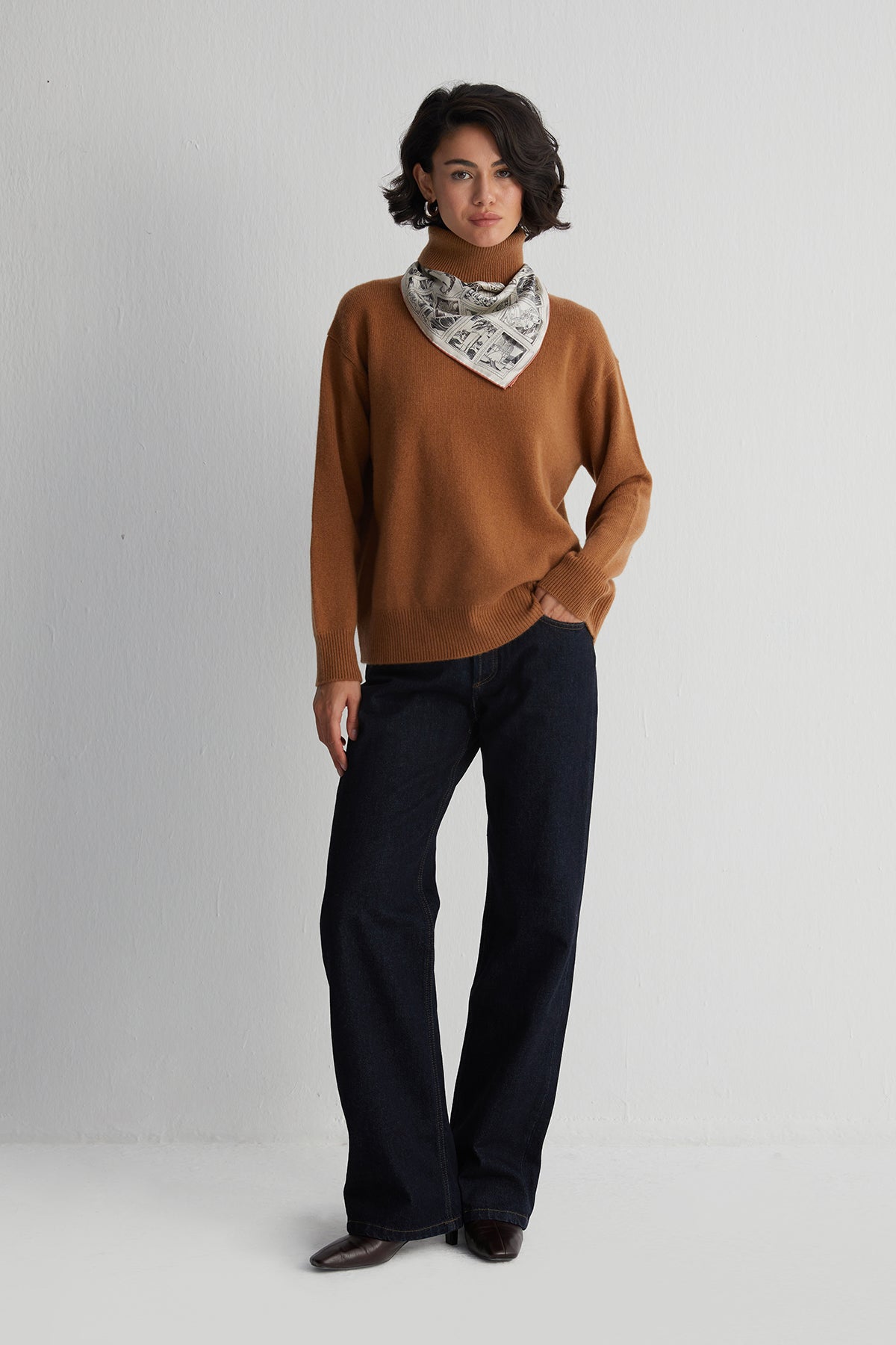 Camel Carla Saf Kaşmir Balıkçı Yaka T Kol Kazak