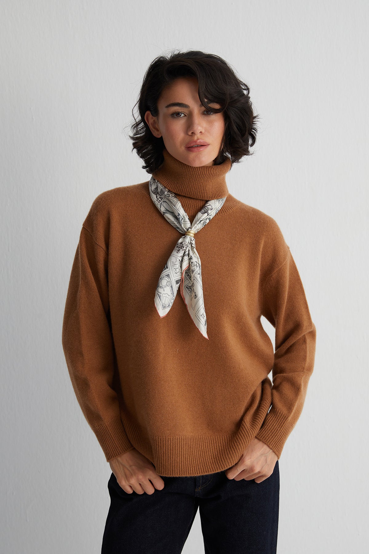 Camel Carla Saf Kaşmir Balıkçı Yaka T Kol Kazak