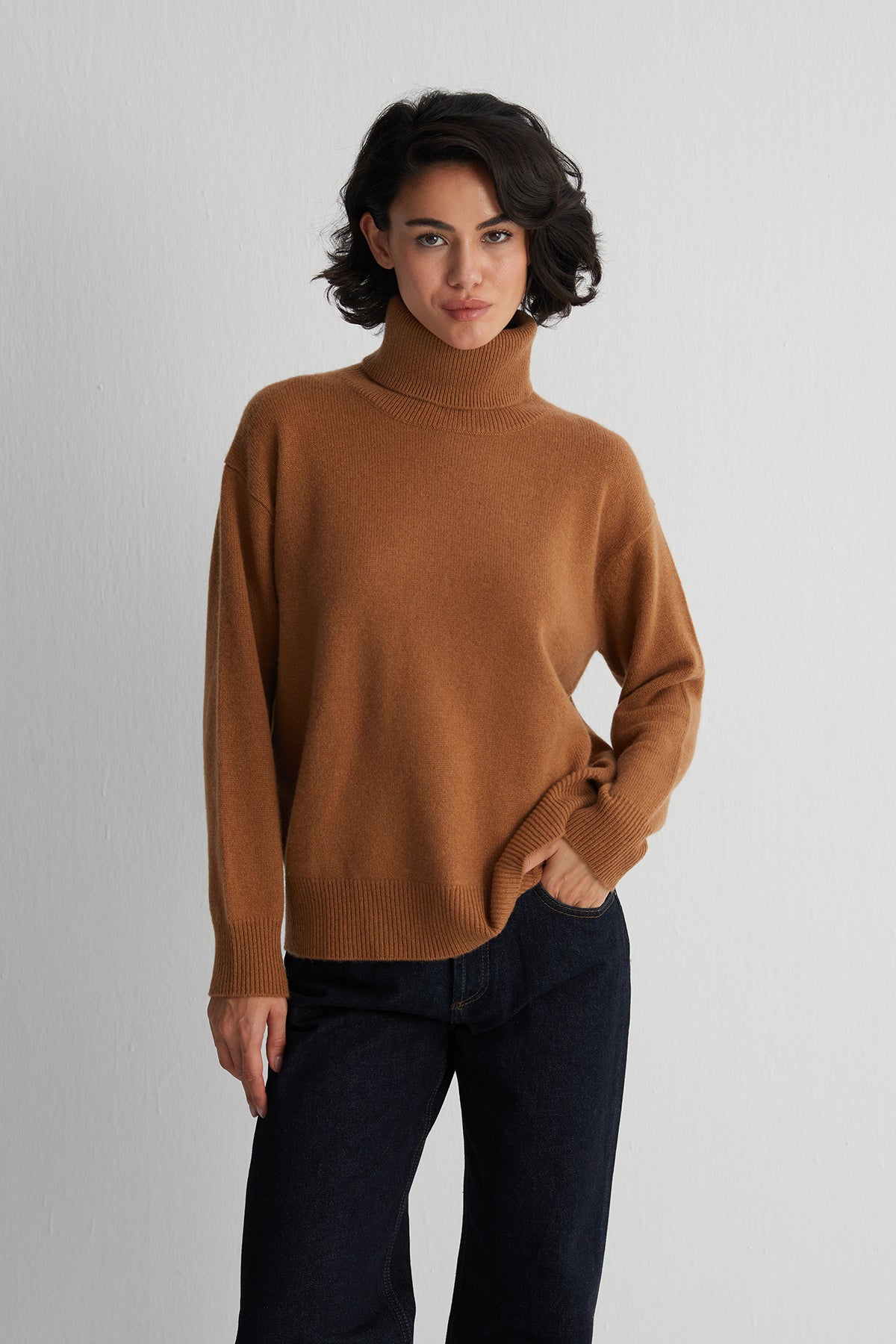 Camel Carla Saf Kaşmir Balıkçı Yaka T Kol Kazak