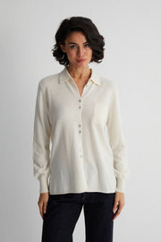 Ekru Agata Saf Kaşmir Triko Gömlek