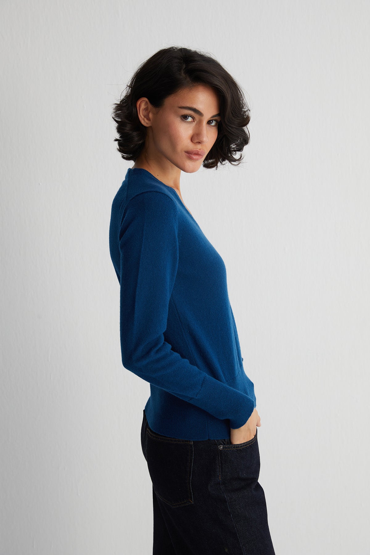 Tavuskuşu Lilly Saf Kaşmir Derin V Yaka Kazak