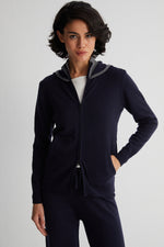 Lacivert Laura  Yün Kaşmir Yüksek Yaka Kapüşonlu Hırka