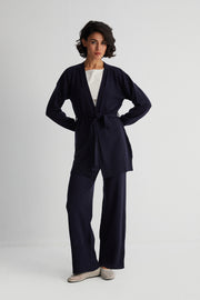 Lacivert Laura Yün Kaşmir Kuşaklı Hırka