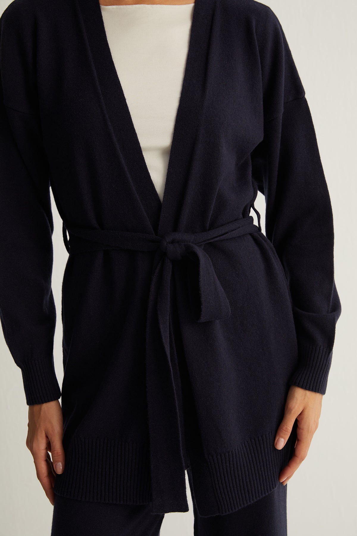 Lacivert Laura Yün Kaşmir Kuşaklı Hırka