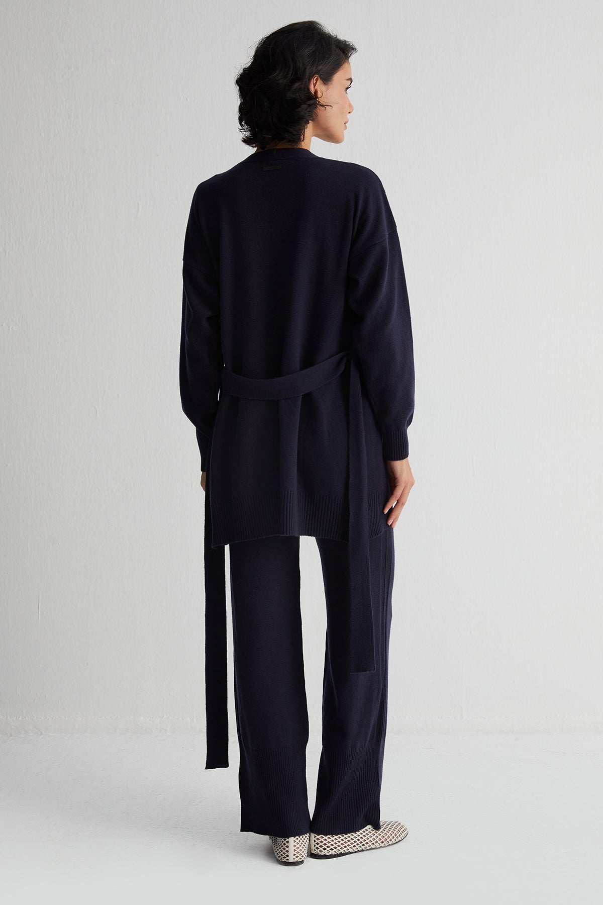 Lacivert Laura Yün Kaşmir Kuşaklı Hırka