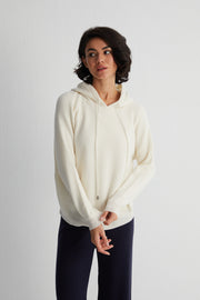 Beyaz Alexia Saf Kaşmir Ribana Kapüşonlu