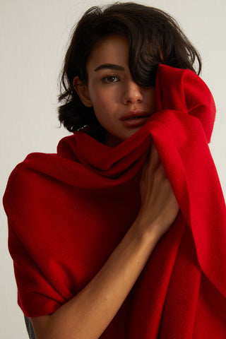 Kırmızı Rose Saf Kaşmir Şal 180x60 cm