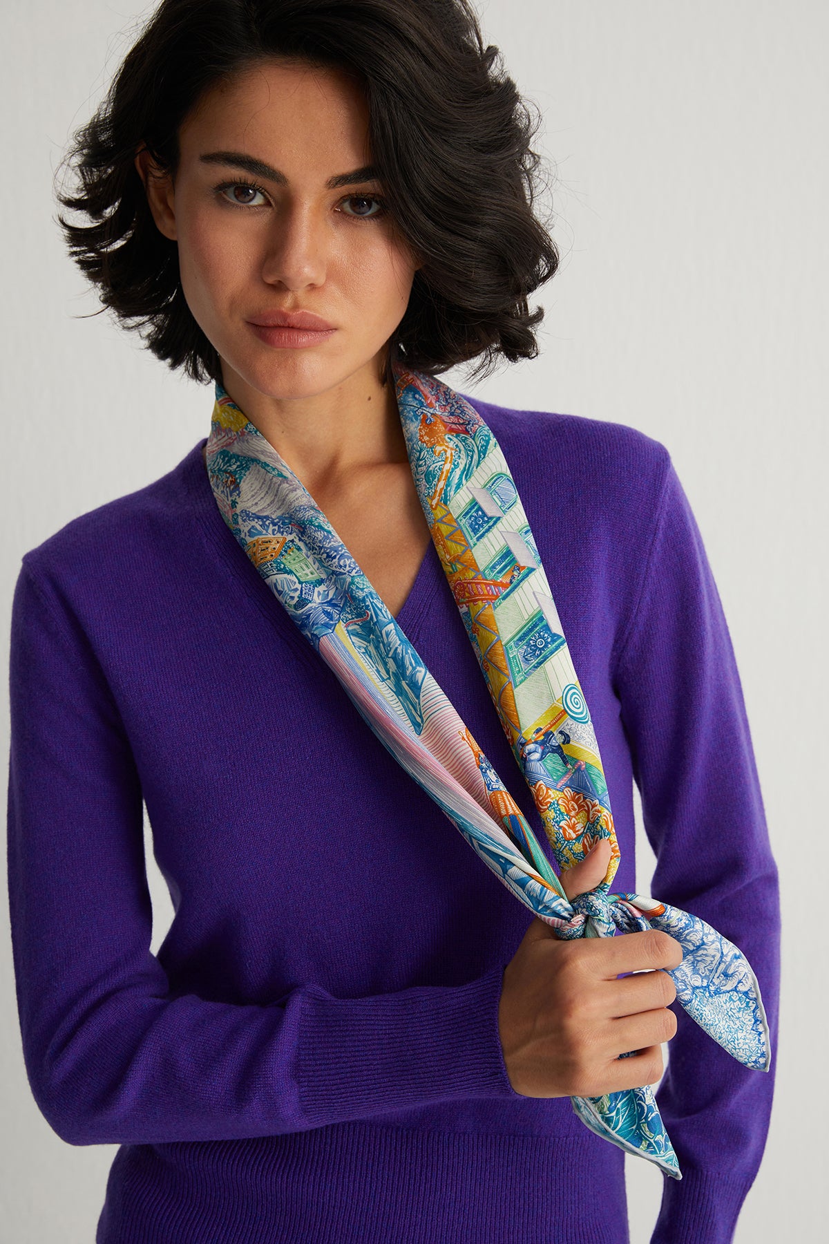 Koyu Mor Franca Saf Kaşmir Derin V Yaka Kazak