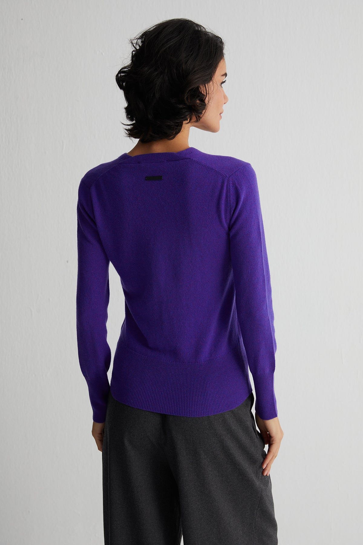 Koyu Mor Franca Saf Kaşmir Derin V Yaka Kazak