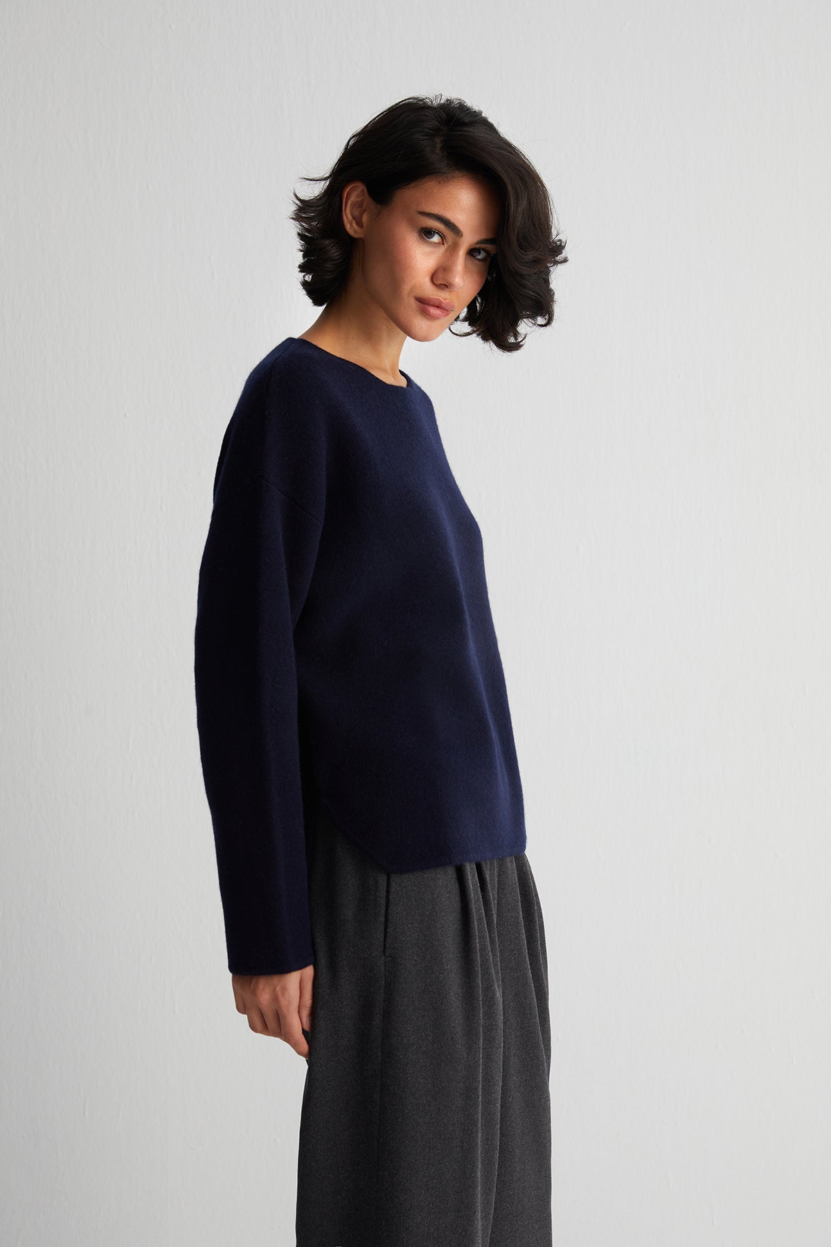 Lacivert Alexia Saf Kaşmir Çelik Örgü Kazak