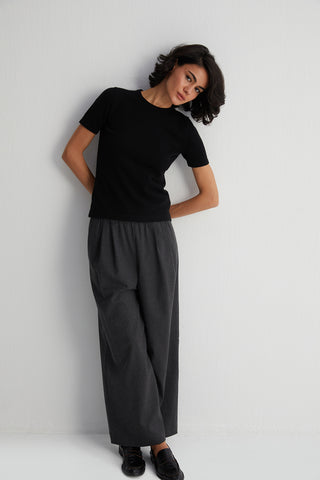 Siyah Lilly Saf Kaşmir Yuvarlak Yaka T-Shirt