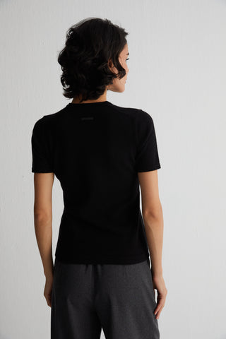 Siyah Lilly Saf Kaşmir Yuvarlak Yaka T-Shirt
