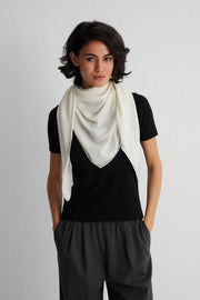 Beyaz Saf Kaşmir Taşlı Üçgen Şal 105x105x165 cm