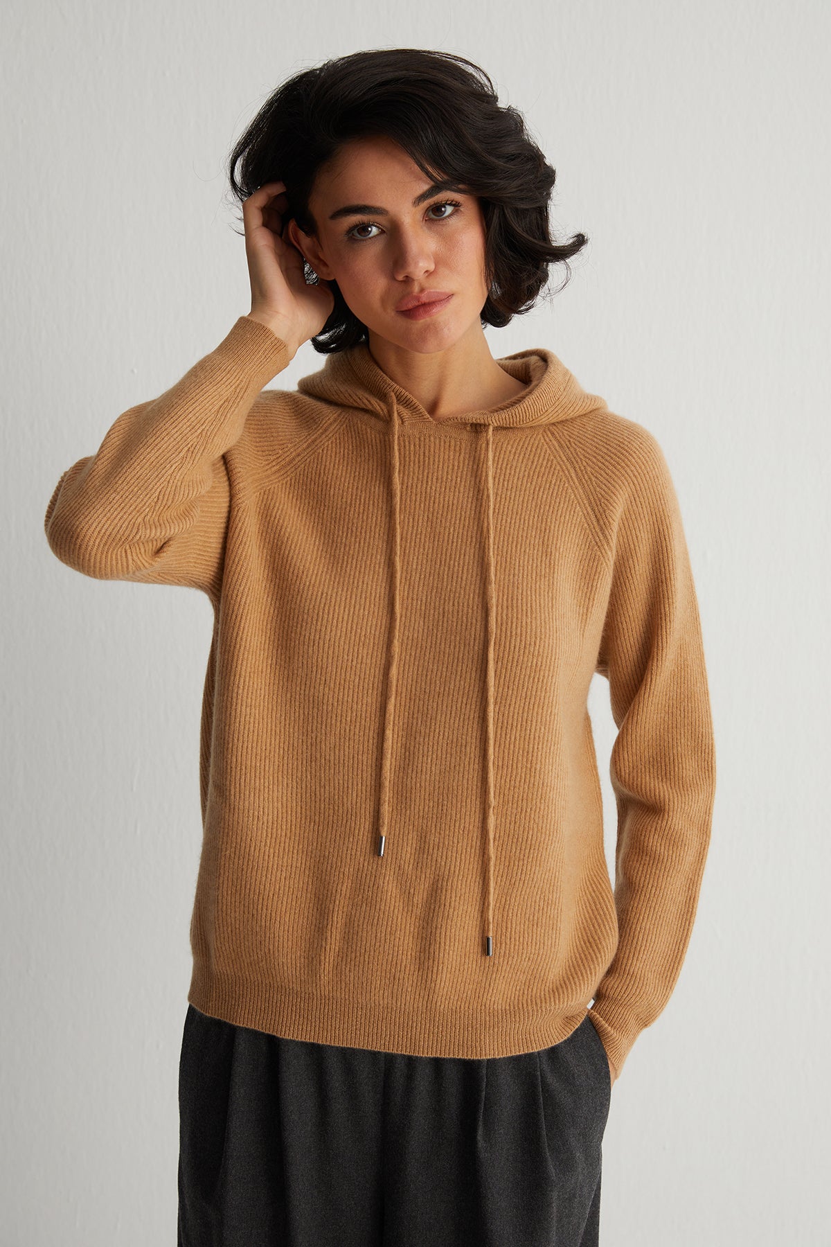 Camel Alexia Saf Kaşmir Ribana Kapüşonlu