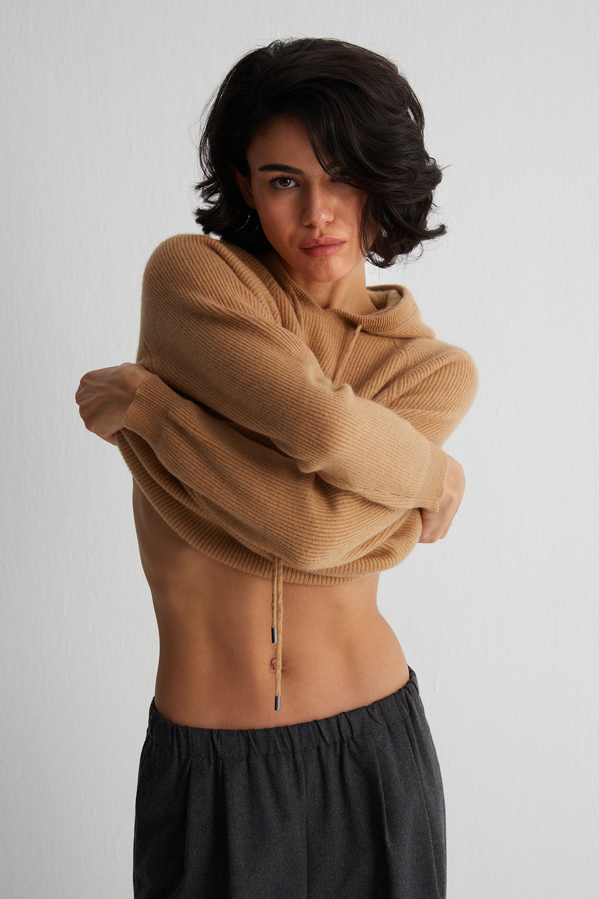 Camel Alexia Saf Kaşmir Ribana Kapüşonlu