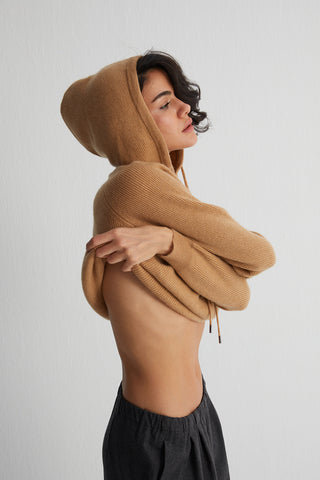 Camel Alexia Saf Kaşmir Ribana Kapüşonlu