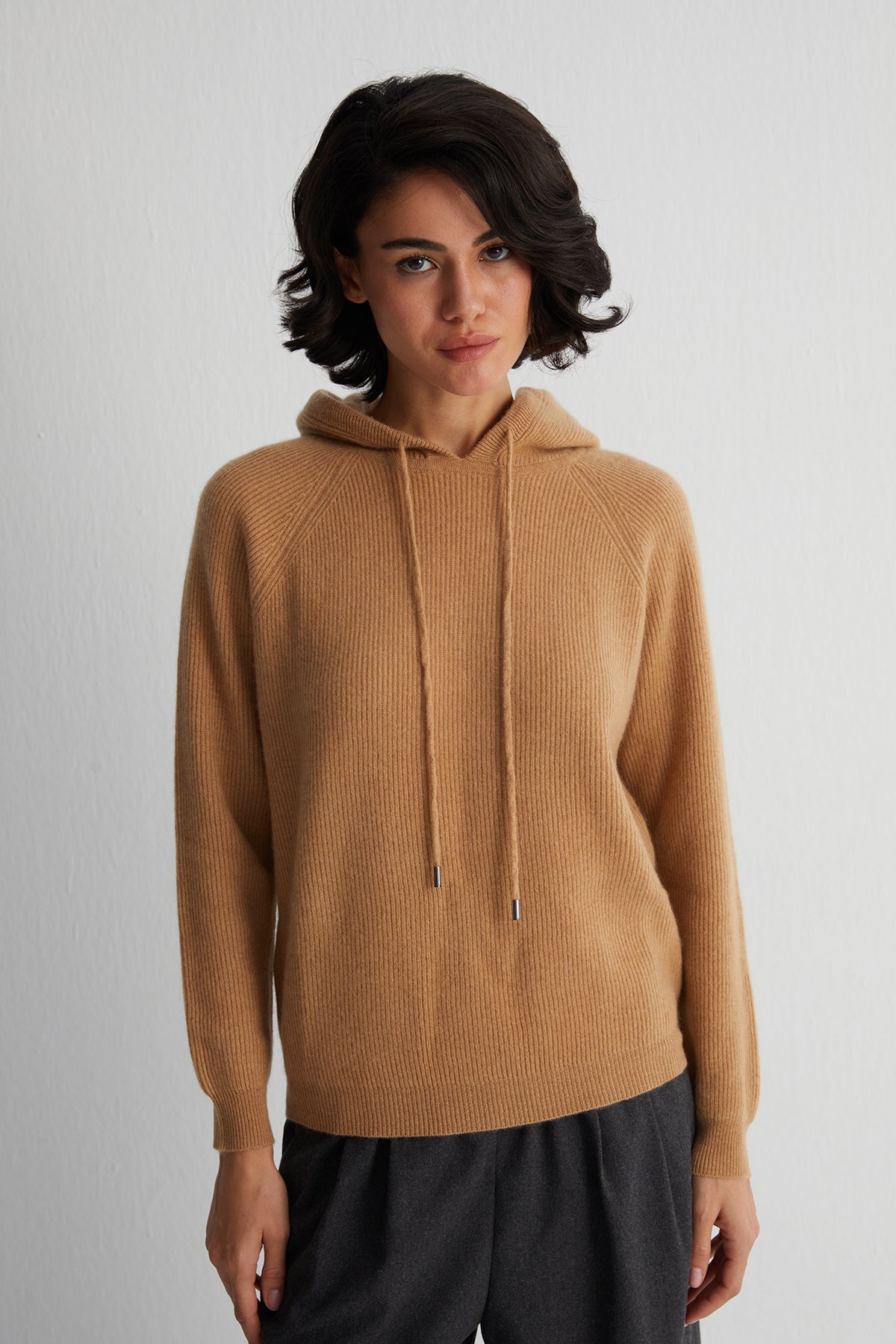 Camel Alexia Saf Kaşmir Ribana Kapüşonlu