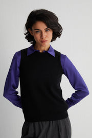 Siyah Alexia Saf Kaşmir Yuvarlak Yaka Süveter