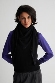 Siyah Saf Kaşmir Taşlı Üçgen Şal 105x105x165 cm