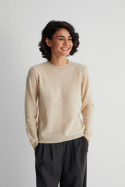 Bej Alexia Kaşmirli İşlemeli Yuvarlak Yaka Kazak
